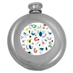 Vector Set Isolates With Cute Birds Scandinavian Style Round Hip Flask (5 Oz) by Vaneshart