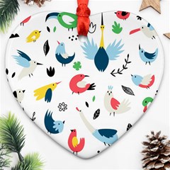 Vector Set Isolates With Cute Birds Scandinavian Style Heart Ornament (Two Sides)