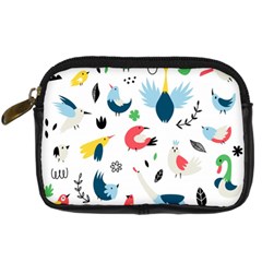 Vector Set Isolates With Cute Birds Scandinavian Style Digital Camera Leather Case