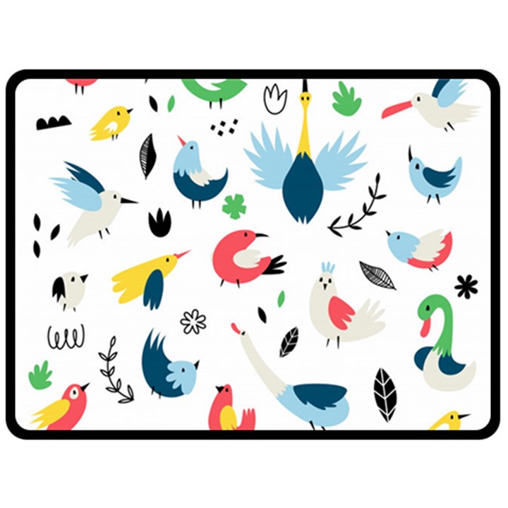 Vector Set Isolates With Cute Birds Scandinavian Style Double Sided Fleece Blanket (Large) 