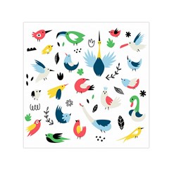 Vector Set Isolates With Cute Birds Scandinavian Style Small Satin Scarf (square)