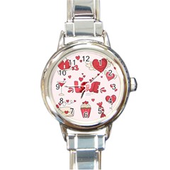 Hand Drawn Valentines Day Element Collection Round Italian Charm Watch by Vaneshart