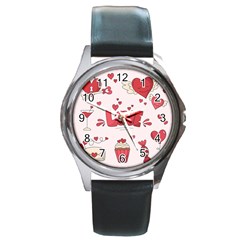 Hand Drawn Valentines Day Element Collection Round Metal Watch by Vaneshart