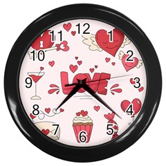 Hand Drawn Valentines Day Element Collection Wall Clock (black) by Vaneshart