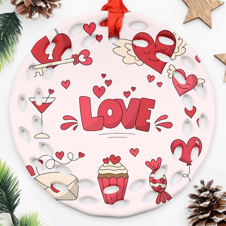 Hand Drawn Valentines Day Element Collection Ornament (Round Filigree)