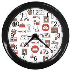 Vector Thin Line Art Vet Seamless Pattern Wall Clock (black)