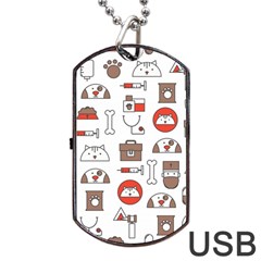 Vector Thin Line Art Vet Seamless Pattern Dog Tag Usb Flash (one Side) by Vaneshart