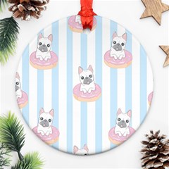 French Bulldog Dog Seamless Pattern Ornament (round) by Vaneshart