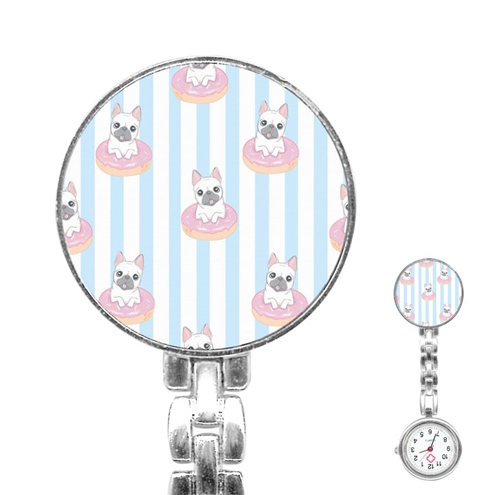 French Bulldog Dog Seamless Pattern Stainless Steel Nurses Watch