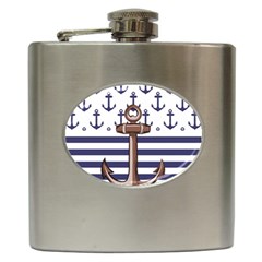 Anchor Background Design Hip Flask (6 Oz) by Vaneshart