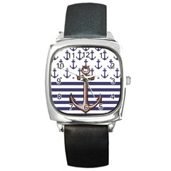 Anchor Background Design Square Metal Watch by Vaneshart