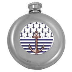 Anchor Background Design Round Hip Flask (5 Oz) by Vaneshart