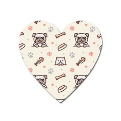 Pug Dog Cat With Bone Fish Bones Paw Prints Ball Seamless Pattern Vector Background Heart Magnet by Vaneshart