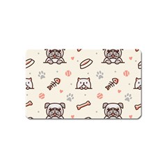 Pug Dog Cat With Bone Fish Bones Paw Prints Ball Seamless Pattern Vector Background Magnet (name Card) by Vaneshart