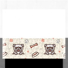 Pug Dog Cat With Bone Fish Bones Paw Prints Ball Seamless Pattern Vector Background Rectangular Jigsaw Puzzl by Vaneshart