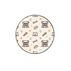 Pug Dog Cat With Bone Fish Bones Paw Prints Ball Seamless Pattern Vector Background Hat Clip Ball Marker by Vaneshart