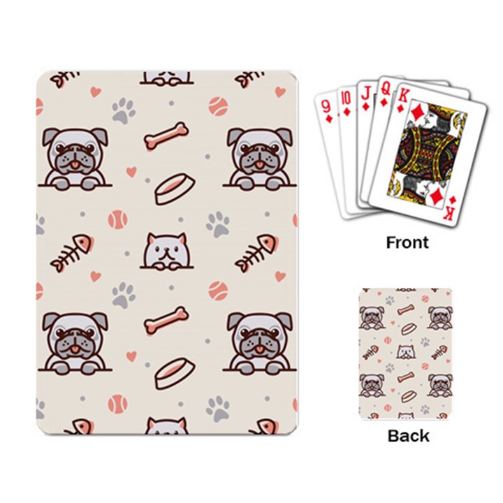 Pug Dog Cat With Bone Fish Bones Paw Prints Ball Seamless Pattern Vector Background Playing Cards Single Design (Rectangle)