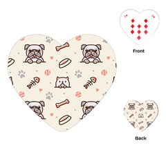 Pug Dog Cat With Bone Fish Bones Paw Prints Ball Seamless Pattern Vector Background Playing Cards Single Design (heart) by Vaneshart