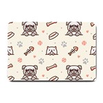 Pug Dog Cat With Bone Fish Bones Paw Prints Ball Seamless Pattern Vector Background Small Doormat  24 x16  Door Mat