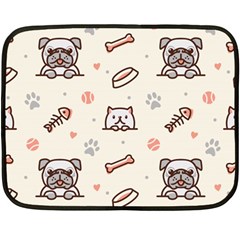 Pug Dog Cat With Bone Fish Bones Paw Prints Ball Seamless Pattern Vector Background Fleece Blanket (mini) by Vaneshart