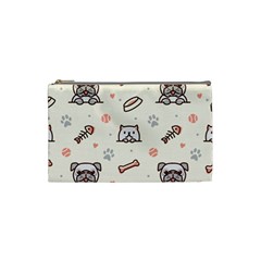 Pug Dog Cat With Bone Fish Bones Paw Prints Ball Seamless Pattern Vector Background Cosmetic Bag (small) by Vaneshart