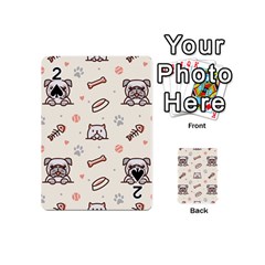 Pug Dog Cat With Bone Fish Bones Paw Prints Ball Seamless Pattern Vector Background Playing Cards 54 Designs (mini) by Vaneshart