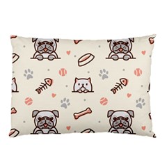 Pug Dog Cat With Bone Fish Bones Paw Prints Ball Seamless Pattern Vector Background Pillow Case (two Sides) by Vaneshart