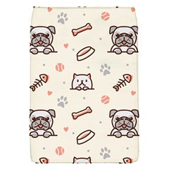 Pug Dog Cat With Bone Fish Bones Paw Prints Ball Seamless Pattern Vector Background Removable Flap Cover (s) by Vaneshart