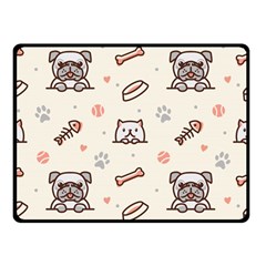 Pug Dog Cat With Bone Fish Bones Paw Prints Ball Seamless Pattern Vector Background Double Sided Fleece Blanket (small)  by Vaneshart