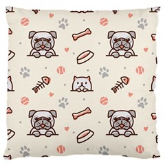 Pug Dog Cat With Bone Fish Bones Paw Prints Ball Seamless Pattern Vector Background Standard Flano Cushion Case (one Side) by Vaneshart