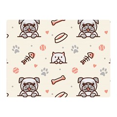 Pug Dog Cat With Bone Fish Bones Paw Prints Ball Seamless Pattern Vector Background Double Sided Flano Blanket (mini)  by Vaneshart