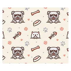 Pug Dog Cat With Bone Fish Bones Paw Prints Ball Seamless Pattern Vector Background Double Sided Flano Blanket (small)  by Vaneshart