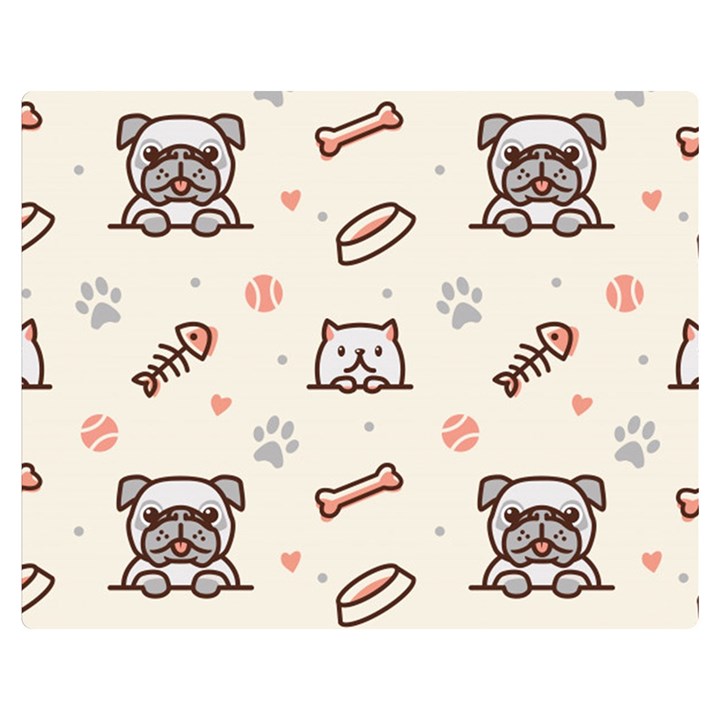 Pug Dog Cat With Bone Fish Bones Paw Prints Ball Seamless Pattern Vector Background Double Sided Flano Blanket (Medium) 