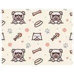 Pug Dog Cat With Bone Fish Bones Paw Prints Ball Seamless Pattern Vector Background Double Sided Flano Blanket (Medium)  60 x50  Blanket Back