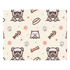 Pug Dog Cat With Bone Fish Bones Paw Prints Ball Seamless Pattern Vector Background Double Sided Flano Blanket (large)  by Vaneshart