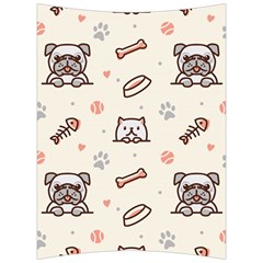 Pug Dog Cat With Bone Fish Bones Paw Prints Ball Seamless Pattern Vector Background Back Support Cushion by Vaneshart