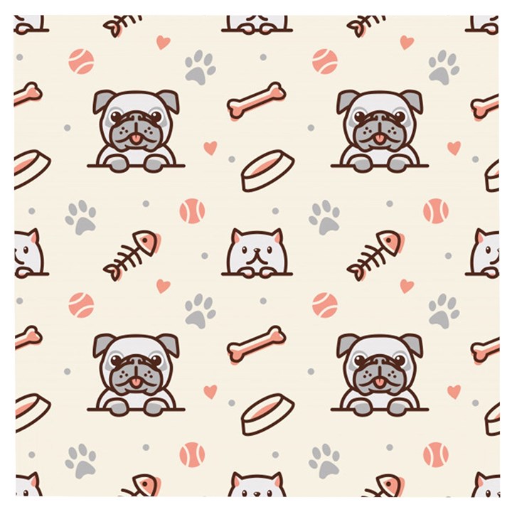 Pug Dog Cat With Bone Fish Bones Paw Prints Ball Seamless Pattern Vector Background Wooden Puzzle Square