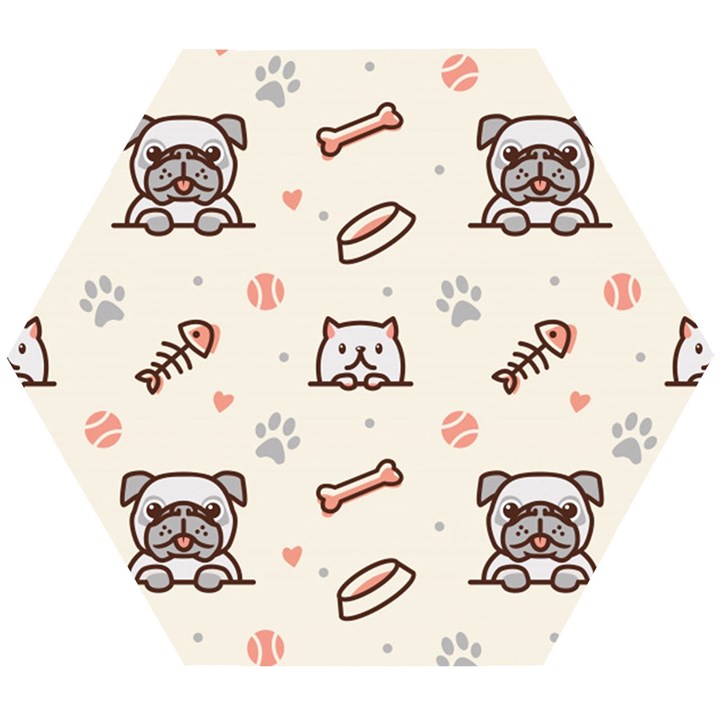 Pug Dog Cat With Bone Fish Bones Paw Prints Ball Seamless Pattern Vector Background Wooden Puzzle Hexagon