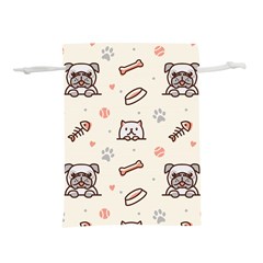 Pug Dog Cat With Bone Fish Bones Paw Prints Ball Seamless Pattern Vector Background Lightweight Drawstring Pouch (l) by Vaneshart