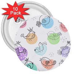 Cartoon Bird Cute Doodle Bird 3  Buttons (10 Pack)  by Vaneshart