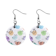 Cartoon Bird Cute Doodle Bird Mini Button Earrings by Vaneshart