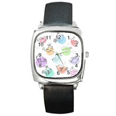 Cartoon Bird Cute Doodle Bird Square Metal Watch by Vaneshart