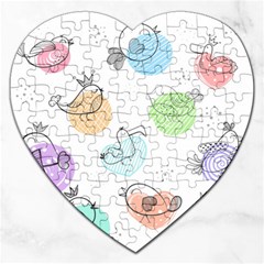 Cartoon Bird Cute Doodle Bird Jigsaw Puzzle (heart) by Vaneshart