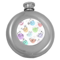 Cartoon Bird Cute Doodle Bird Round Hip Flask (5 Oz) by Vaneshart