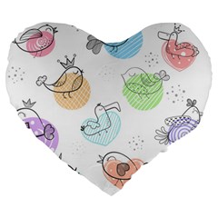 Cartoon Bird Cute Doodle Bird Large 19  Premium Heart Shape Cushions by Vaneshart