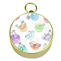 Cartoon Bird Cute Doodle Bird Gold Compasses by Vaneshart