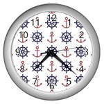 Nautical Seamless Pattern Wall Clock (Silver) Front