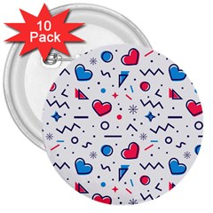 Hearts Seamless Pattern Memphis Style 3  Buttons (10 Pack)  by Vaneshart