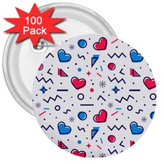 Hearts Seamless Pattern Memphis Style 3  Buttons (100 Pack)  by Vaneshart