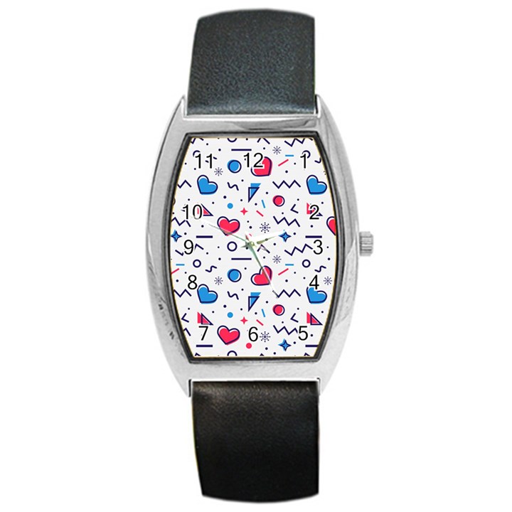 Hearts Seamless Pattern Memphis Style Barrel Style Metal Watch